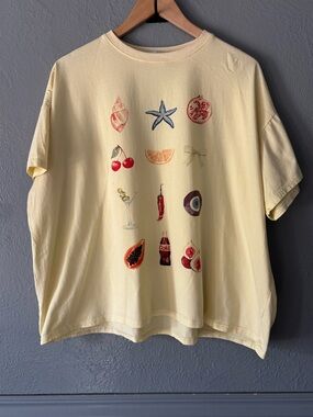 Petal + Pup Graphic Tee Boxy Cropped Cotton Yellow Fruit Print Top L